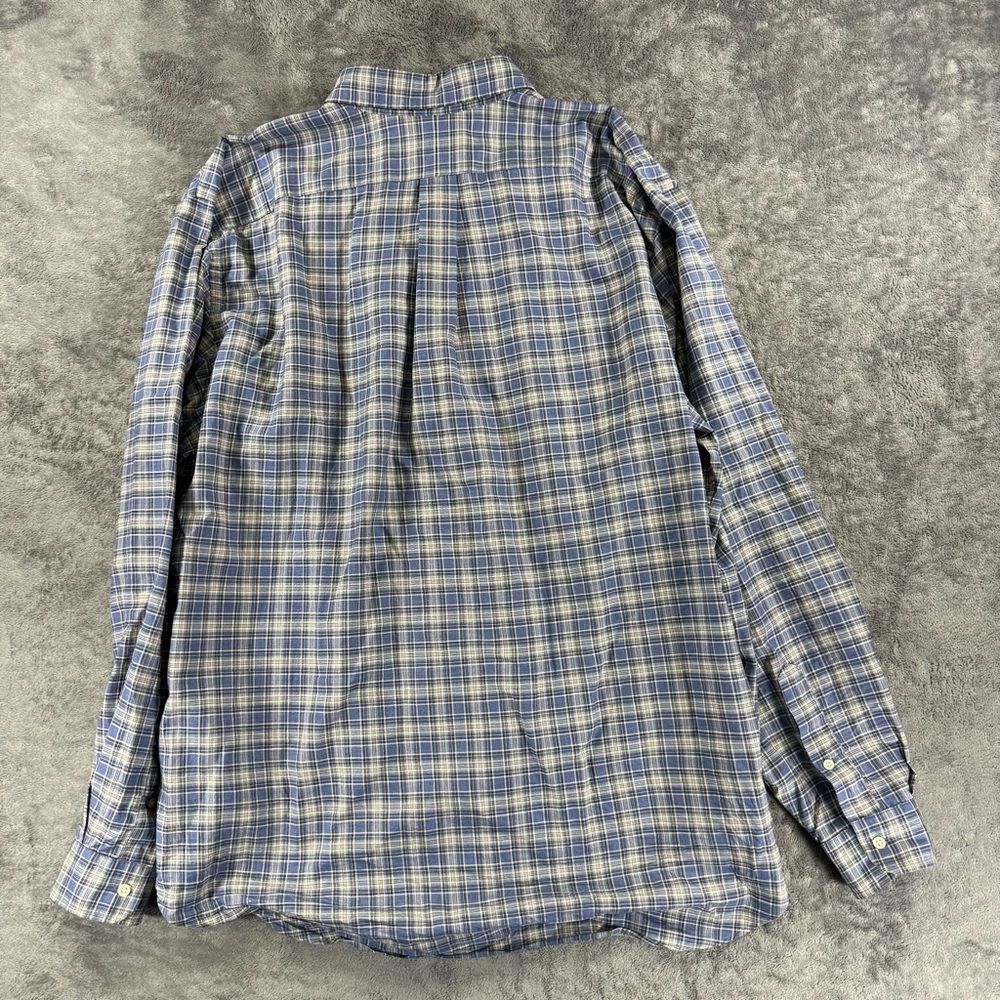 Ralph Lauren Blue Plaid Button-Down Long Sleeve Shirt XLT Blue Cream Navy - Picture 3 of 4